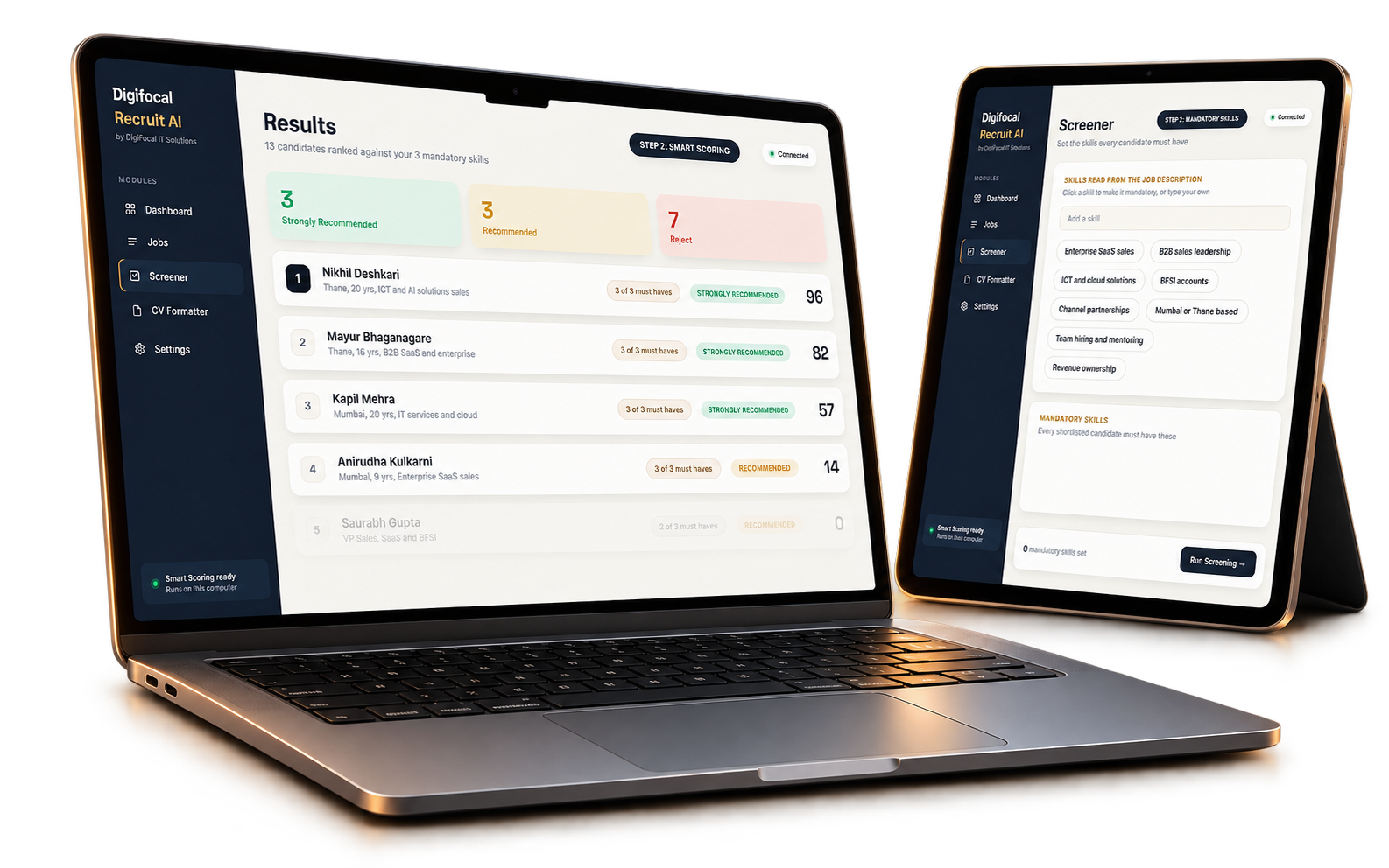 Digifocal Recruit AI displayed on a premium laptop and tablet